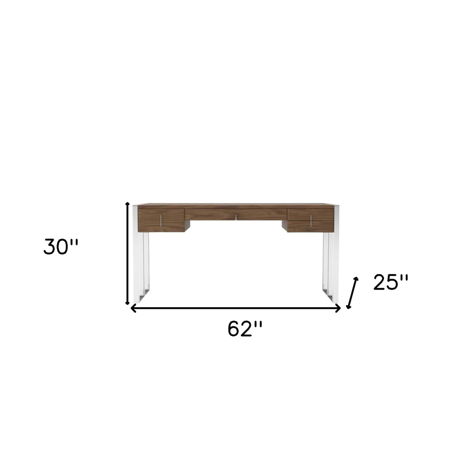 62 Inch Brown and Silver Writing Desk With Four Drawers 4 62 Inch Brown and Silver Writing Desk With Four Drawers - Image 4
