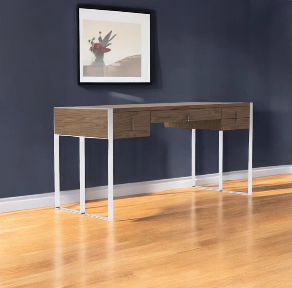 62 Inch Brown and Silver Writing Desk With Four Drawers 5 62 Inch Brown and Silver Writing Desk With Four Drawers - Image 5
