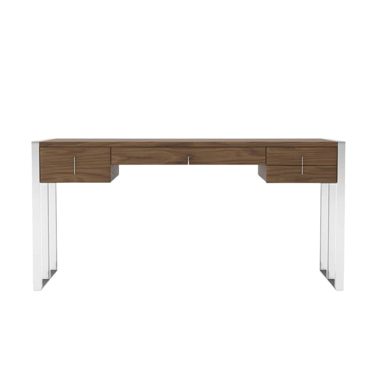 62 Inch Brown and Silver Writing Desk With Four Drawers 2 62 Inch Brown and Silver Writing Desk With Four Drawers - Image 2