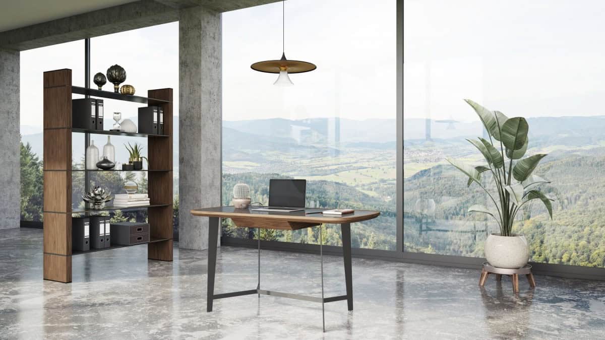 Walnut and Black Glass Rectangular Writing Desk 55 Inch 7 Walnut and Black Glass Rectangular Writing Desk 55 Inch - Image 7