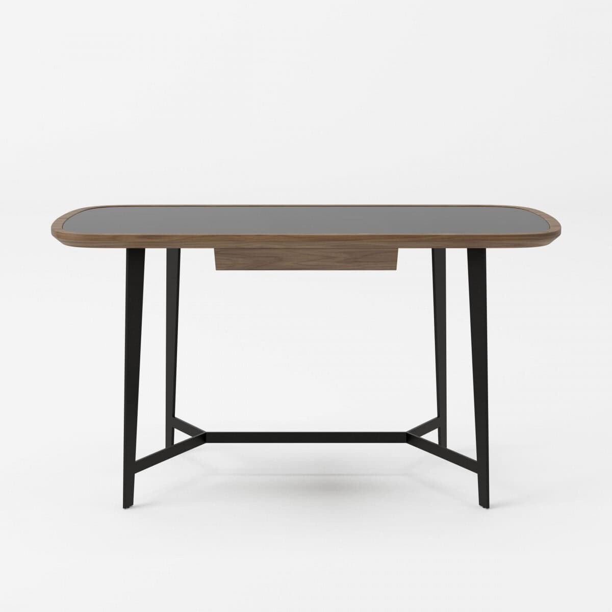 Walnut and Black Glass Rectangular Writing Desk 55 Inch 3 Walnut and Black Glass Rectangular Writing Desk 55 Inch - Image 3