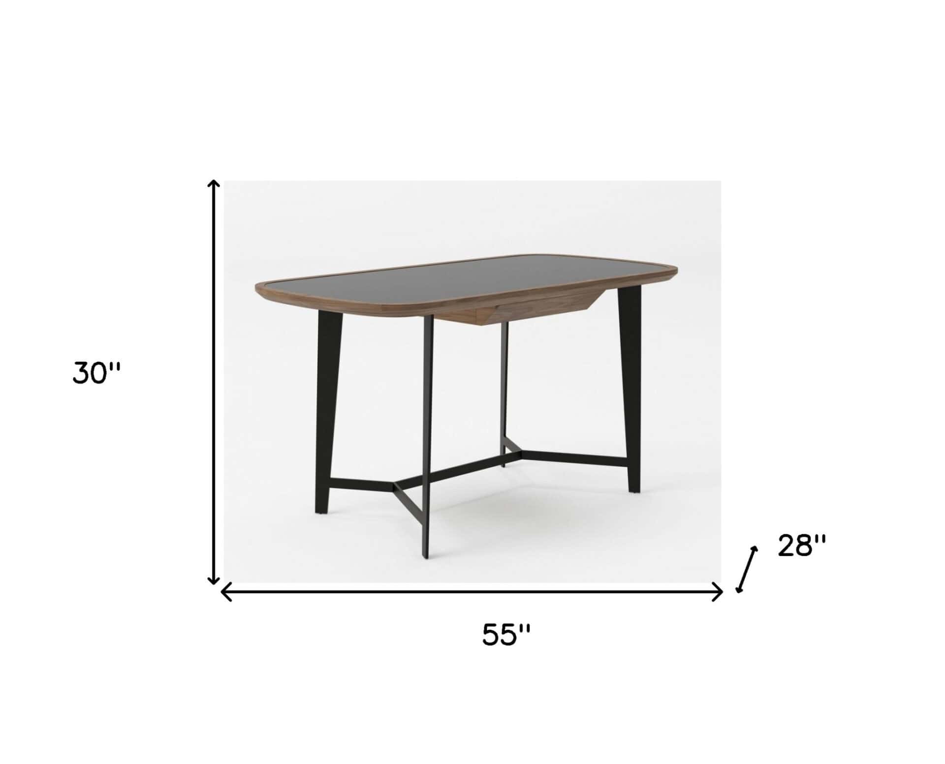 Walnut and Black Glass Rectangular Writing Desk 55 Inch 8 Walnut and Black Glass Rectangular Writing Desk 55 Inch - Image 8