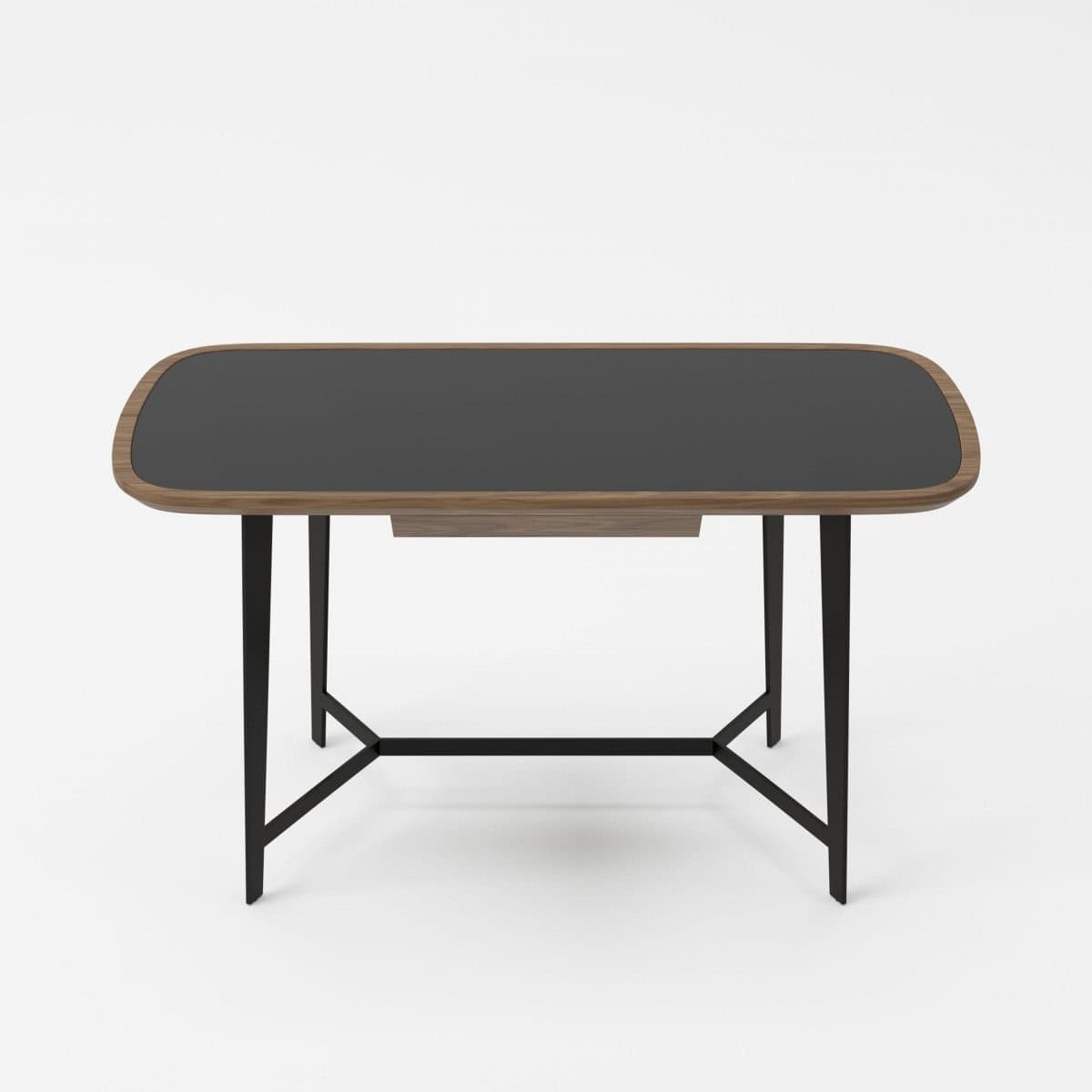Walnut and Black Glass Rectangular Writing Desk 55 Inch 4 Walnut and Black Glass Rectangular Writing Desk 55 Inch - Image 4