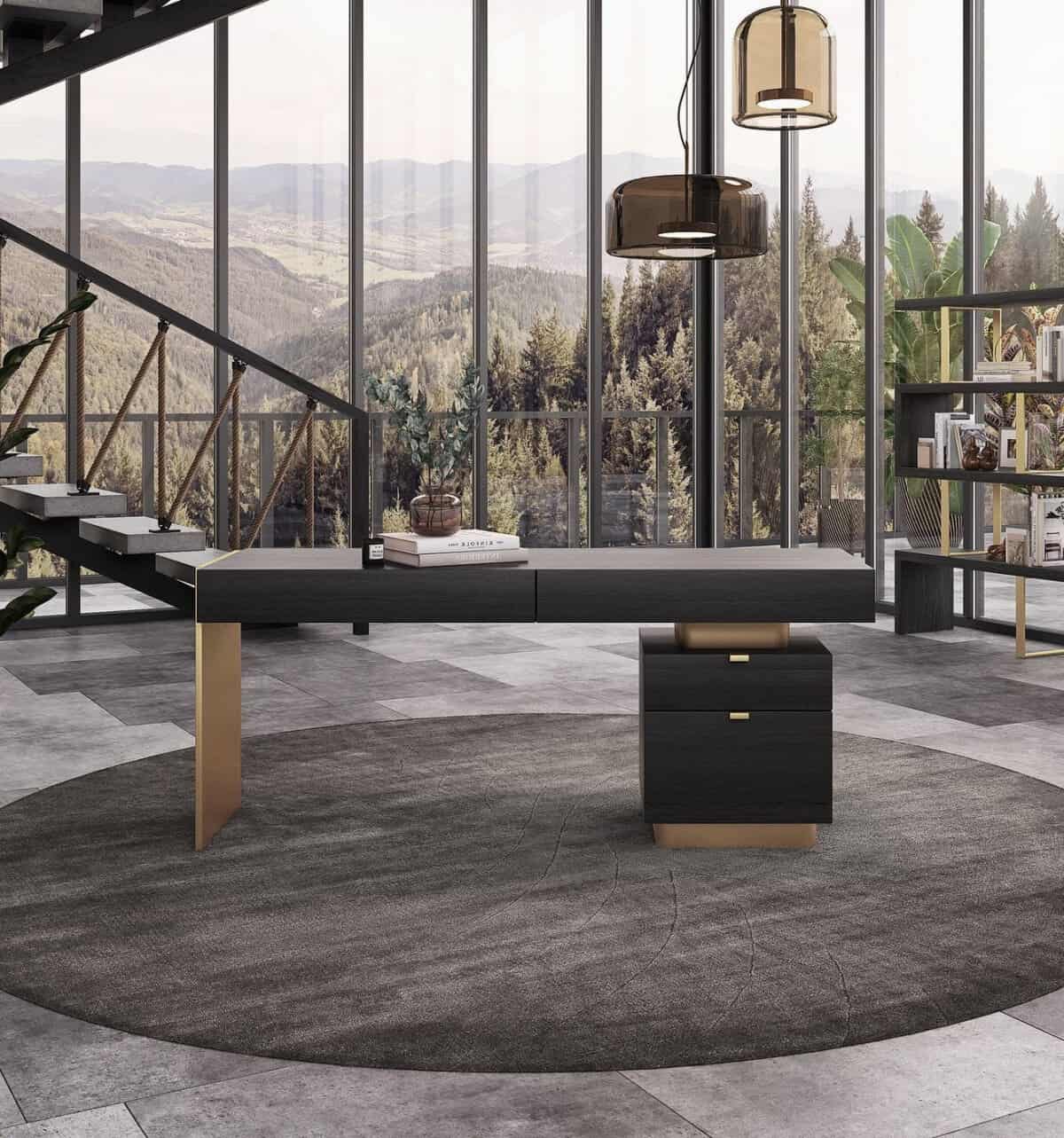 Gray and Gold Writing Desk with Four Drawers and Sled Base 5 Gray and Gold Writing Desk with Four Drawers and Sled Base - Image 5