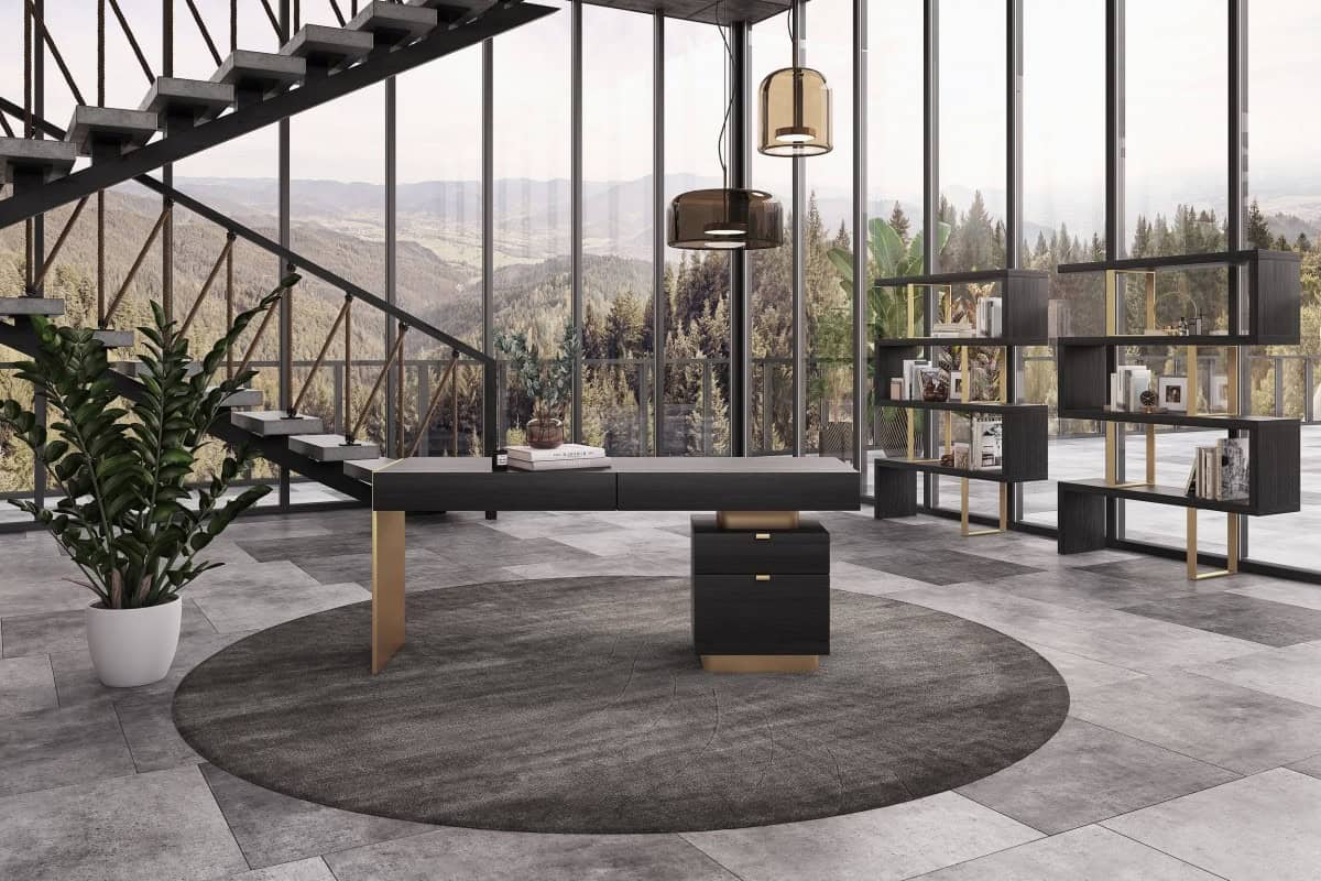 Gray and Gold Writing Desk with Four Drawers and Sled Base 6 Gray and Gold Writing Desk with Four Drawers and Sled Base - Image 6