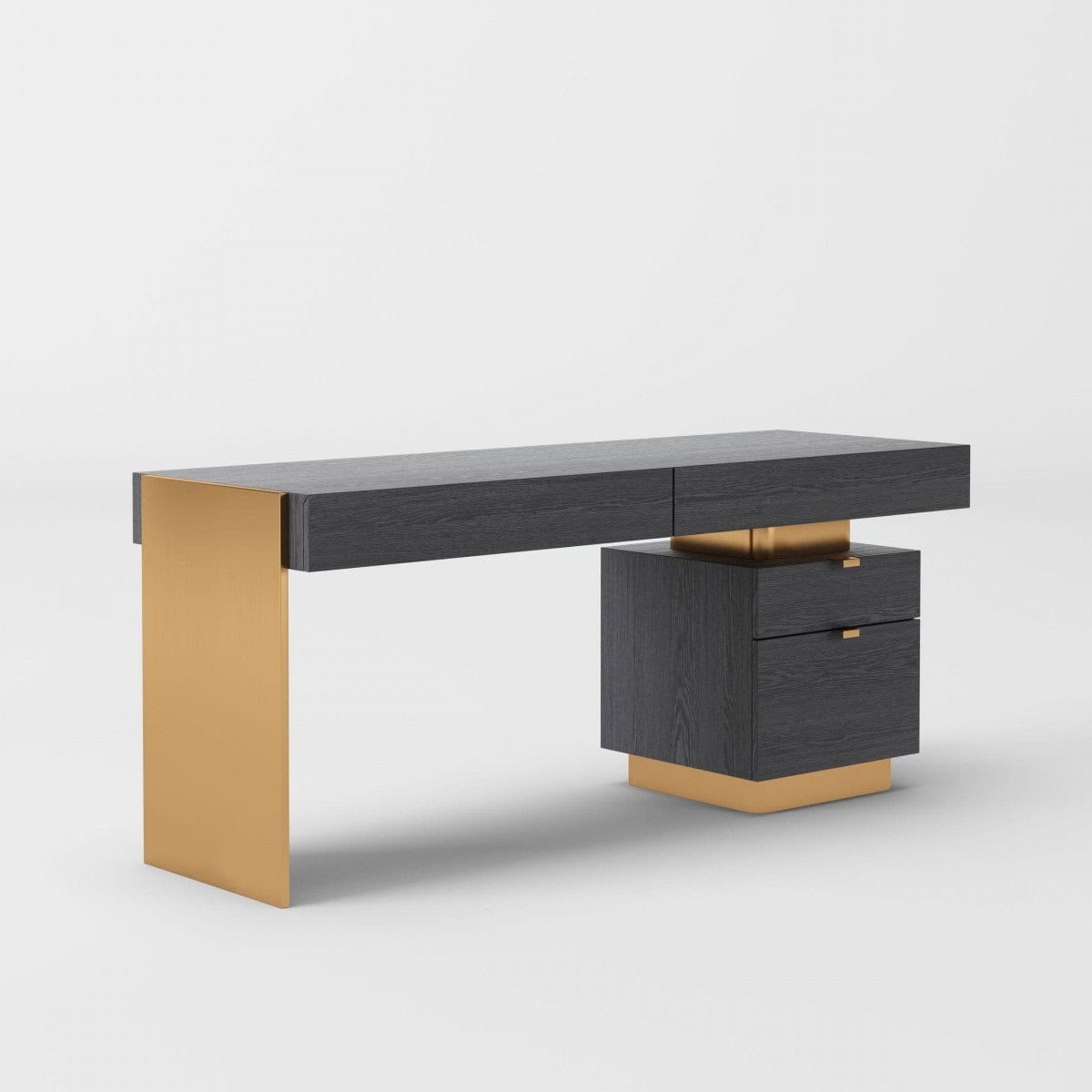 Gray and Gold Writing Desk with Four Drawers and Sled Base 1 Gray and Gold Writing Desk with Four Drawers and Sled Base