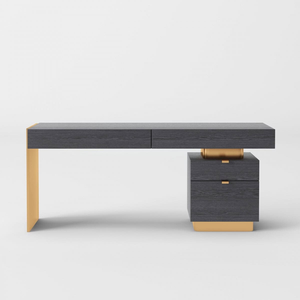 Gray and Gold Writing Desk with Four Drawers and Sled Base 3 Gray and Gold Writing Desk with Four Drawers and Sled Base - Image 3