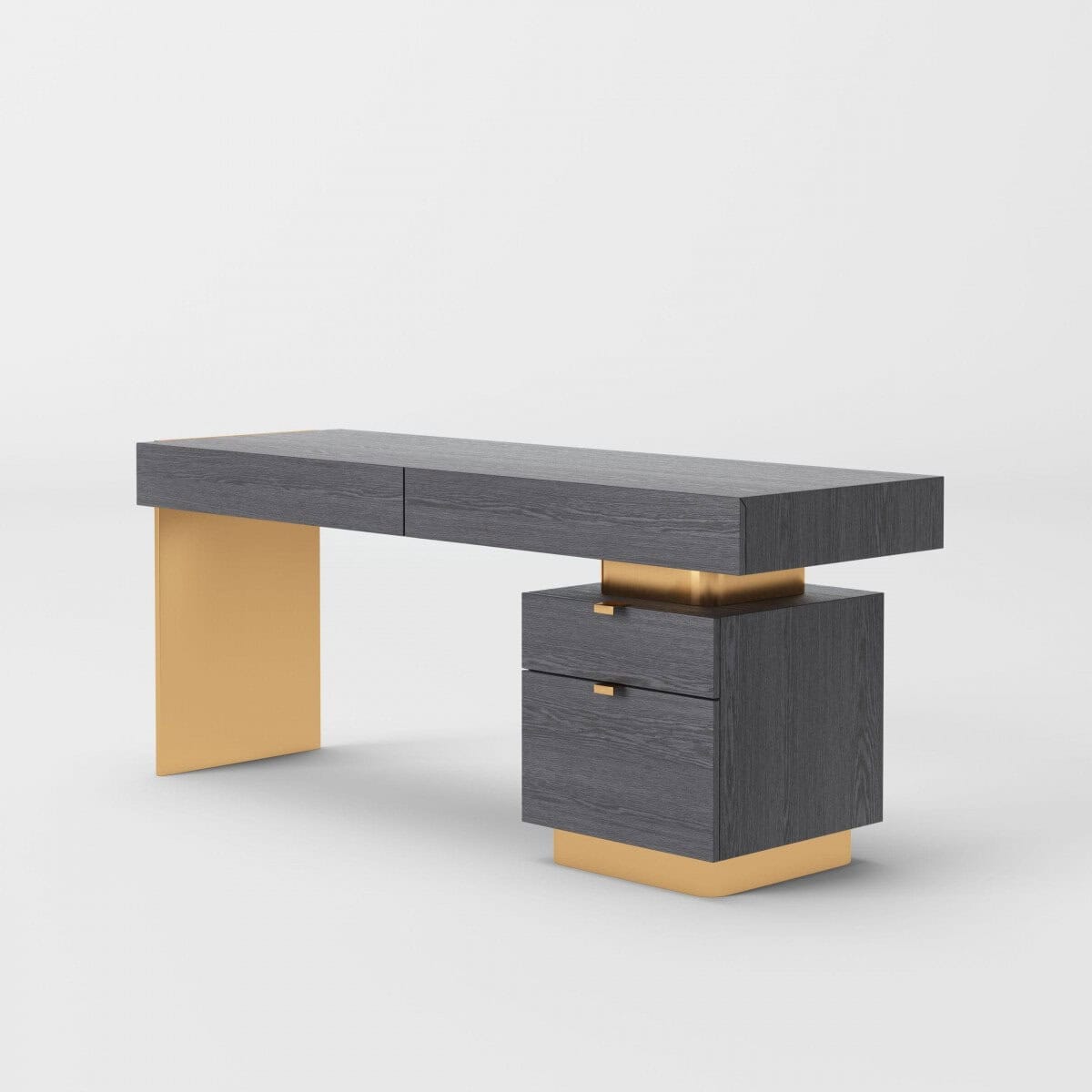 Gray and Gold Writing Desk with Four Drawers and Sled Base 4 Gray and Gold Writing Desk with Four Drawers and Sled Base - Image 4