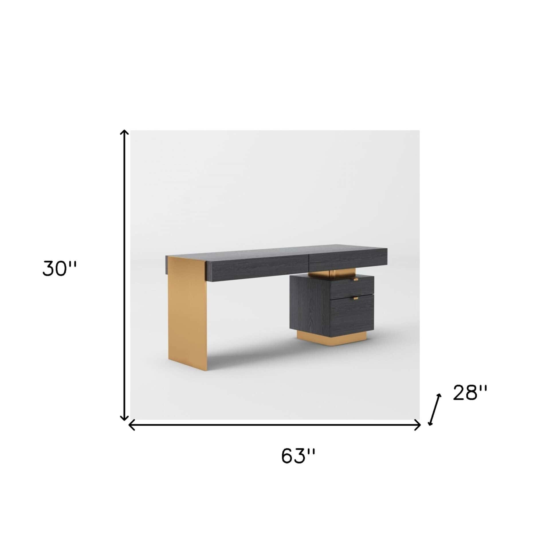 Gray and Gold Writing Desk with Four Drawers and Sled Base 7 Gray and Gold Writing Desk with Four Drawers and Sled Base - Image 7
