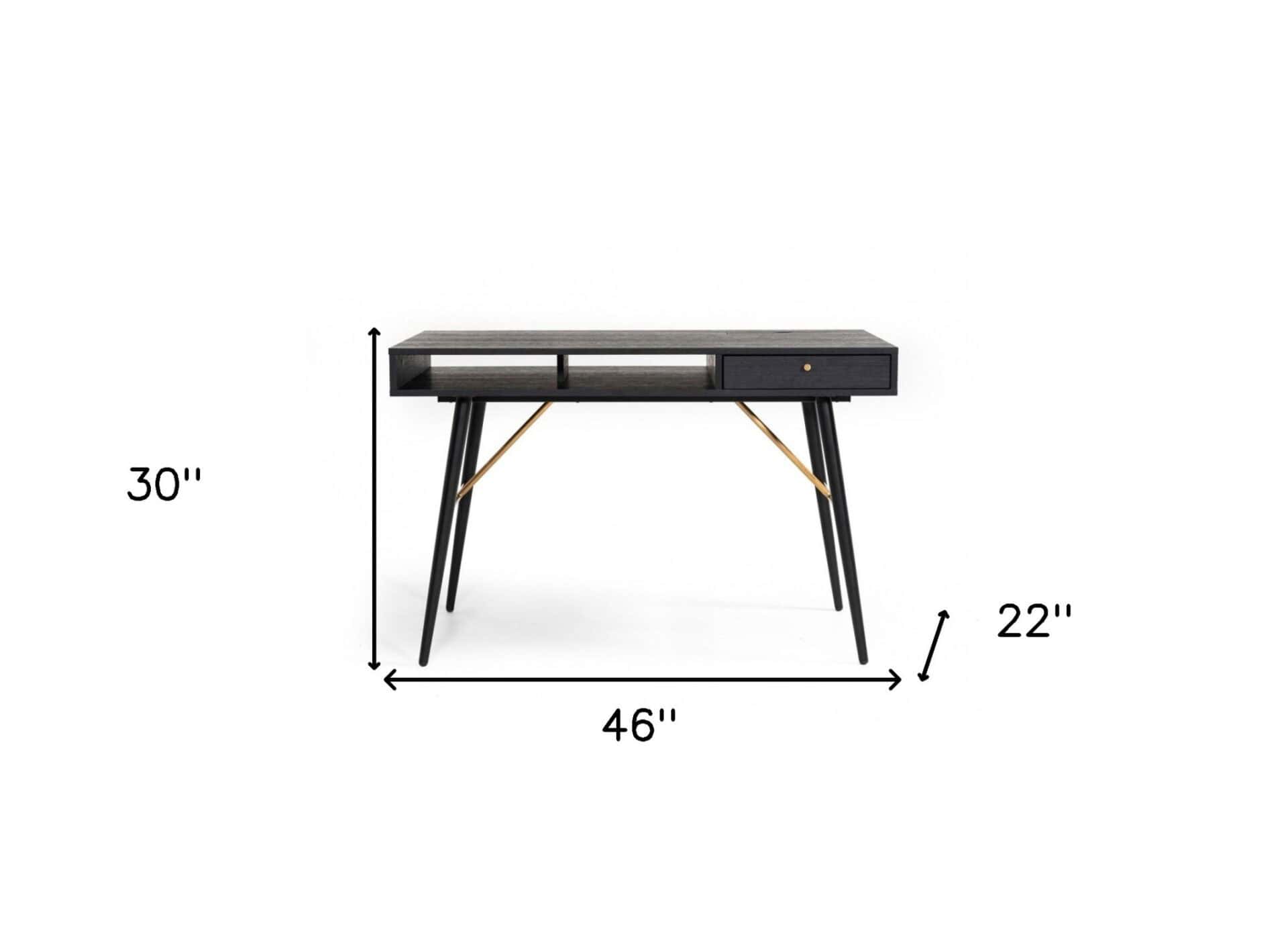 Black and Gold 46-Inch Writing Desk with Drawer 7 Black and Gold 46-Inch Writing Desk with Drawer - Image 7
