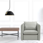 36 Inch Gray Genuine Leather Swivel Lounge Chair