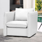 36 Inch White Leather Swivel Accent Chair With Silver Base