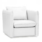 36 Inch White Leather Swivel Accent Chair With Silver Base