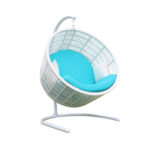 49" White Metal Swing Chair with Aqua Cushion, Indoor Outdoor
