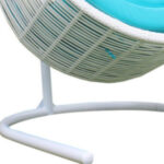 49" White Metal Swing Chair with Aqua Cushion, Indoor Outdoor