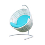 49" White Metal Swing Chair with Aqua Cushion, Indoor Outdoor