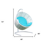 49" White Metal Swing Chair with Aqua Cushion, Indoor Outdoor