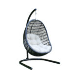 43" Beige & Black Aluminum Outdoor Swing Chair with Cushion