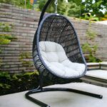 43" Beige & Black Aluminum Outdoor Swing Chair with Cushion