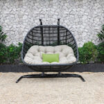 69" Beige and Black Aluminum Armless Indoor Outdoor Swing Chair