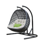 69" Beige and Black Aluminum Armless Indoor Outdoor Swing Chair