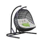 69" Beige and Black Aluminum Armless Indoor Outdoor Swing Chair