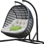 69" Beige and Black Aluminum Armless Indoor Outdoor Swing Chair