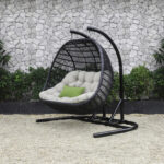 69" Beige and Black Aluminum Armless Indoor Outdoor Swing Chair