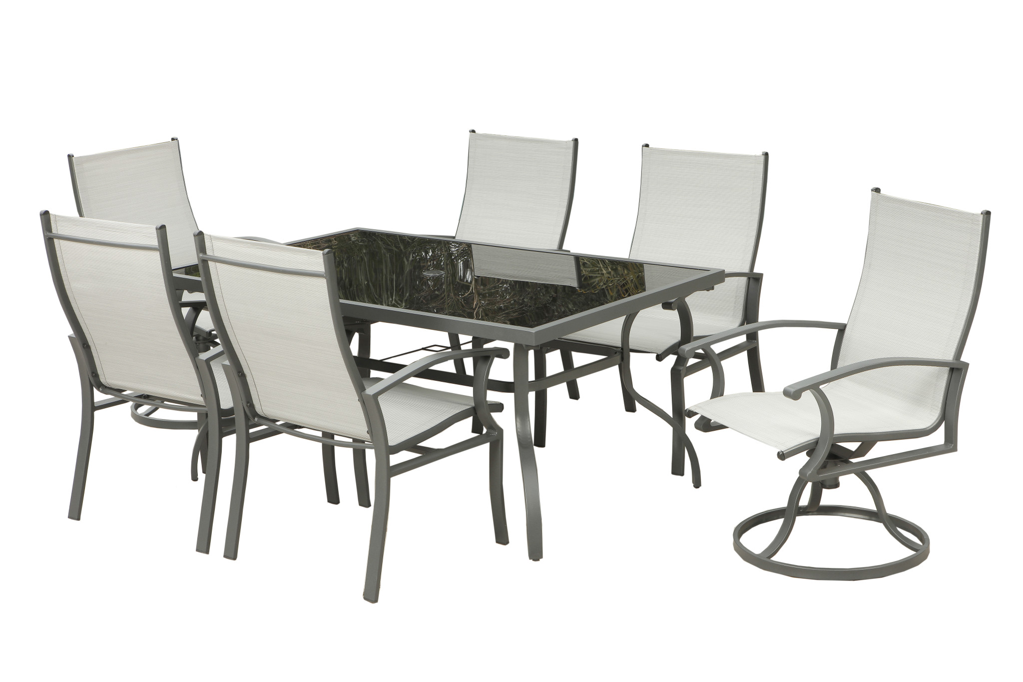 Black and Gray Rectangular Glass Dining Set, 7-Piece 8 Black and Gray Rectangular Glass Dining Set, 7-Piece