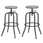 30-Inch Adjustable Backless Swivel Bar Stools Natural Wood (Set of 2)