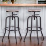 30-Inch Adjustable Backless Swivel Bar Stools Natural Wood (Set of 2)