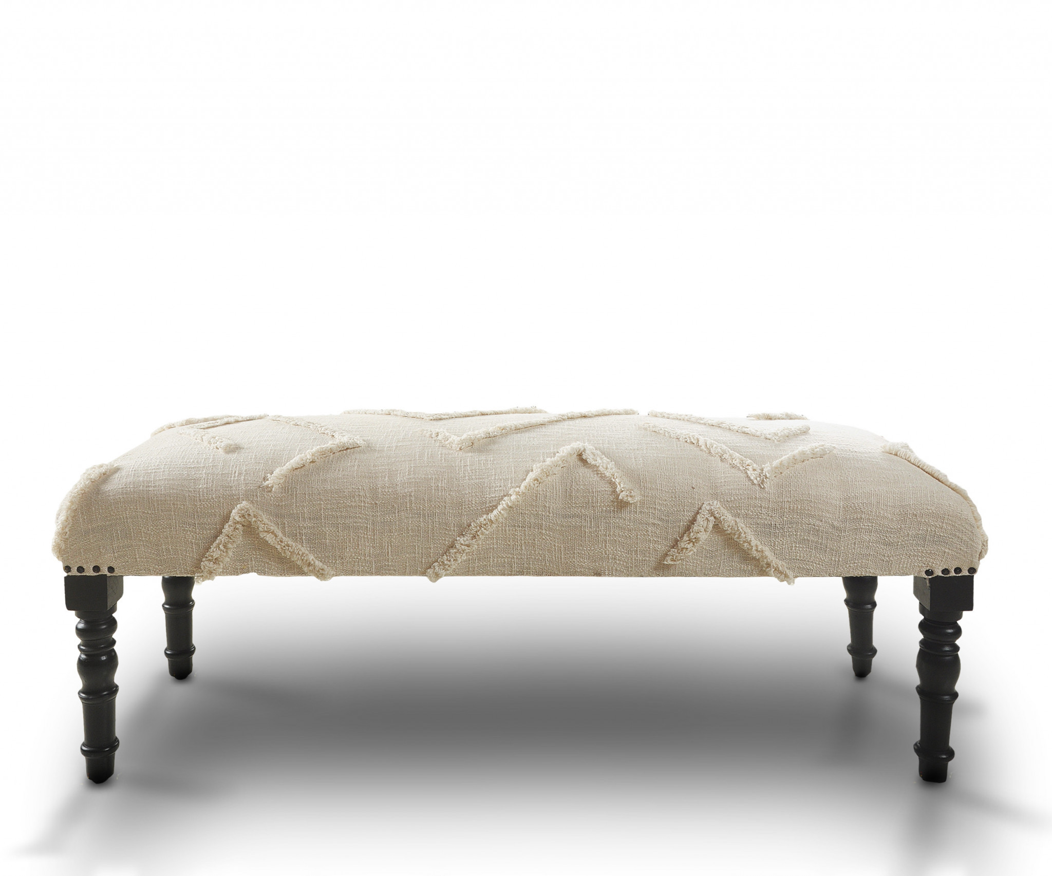 47" Cream Bohemian Upholstered Bench with Abstract Design 13 47" Cream Bohemian Upholstered Bench with Abstract Design