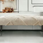47" Cream Bohemian Upholstered Bench with Abstract Design 16 47" Cream Bohemian Upholstered Bench with Abstract Design