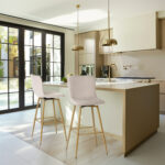 29 Inch Aqua and Gold Modern Bar Stools Set of 2