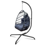 38" Slate Gray Metal Indoor Outdoor Swing Chair with Cushion