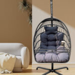38" Slate Gray Metal Indoor Outdoor Swing Chair with Cushion