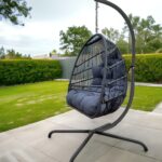 38" Slate Gray Metal Indoor Outdoor Swing Chair with Cushion