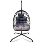 38" Slate Gray Metal Indoor Outdoor Swing Chair with Cushion