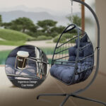38" Slate Gray Metal Indoor Outdoor Swing Chair with Cushion