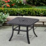 24" Black Square Metal Outdoor Bistro Table With Umbrella Hole 4 24" Black Square Metal Outdoor Bistro Table With Umbrella Hole