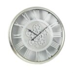 Silver Metal and Glass Exposed Gear Wall Clock 21 Inch