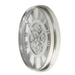 Silver Metal and Glass Exposed Gear Wall Clock 21 Inch