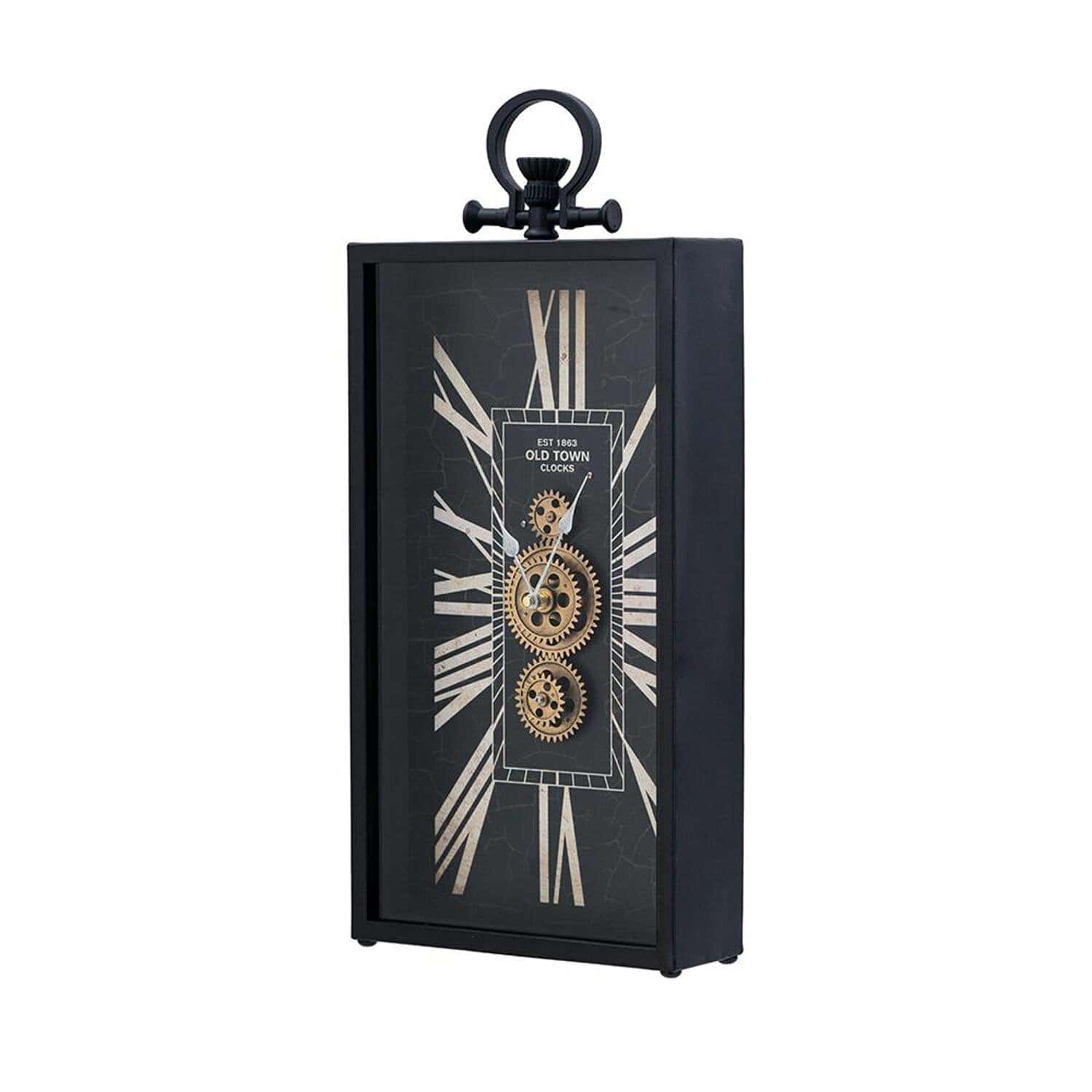 Black and Gold Rectangular Vintage Crackle Glass Wall Clock 3 Black and Gold Rectangular Vintage Crackle Glass Wall Clock - Image 3