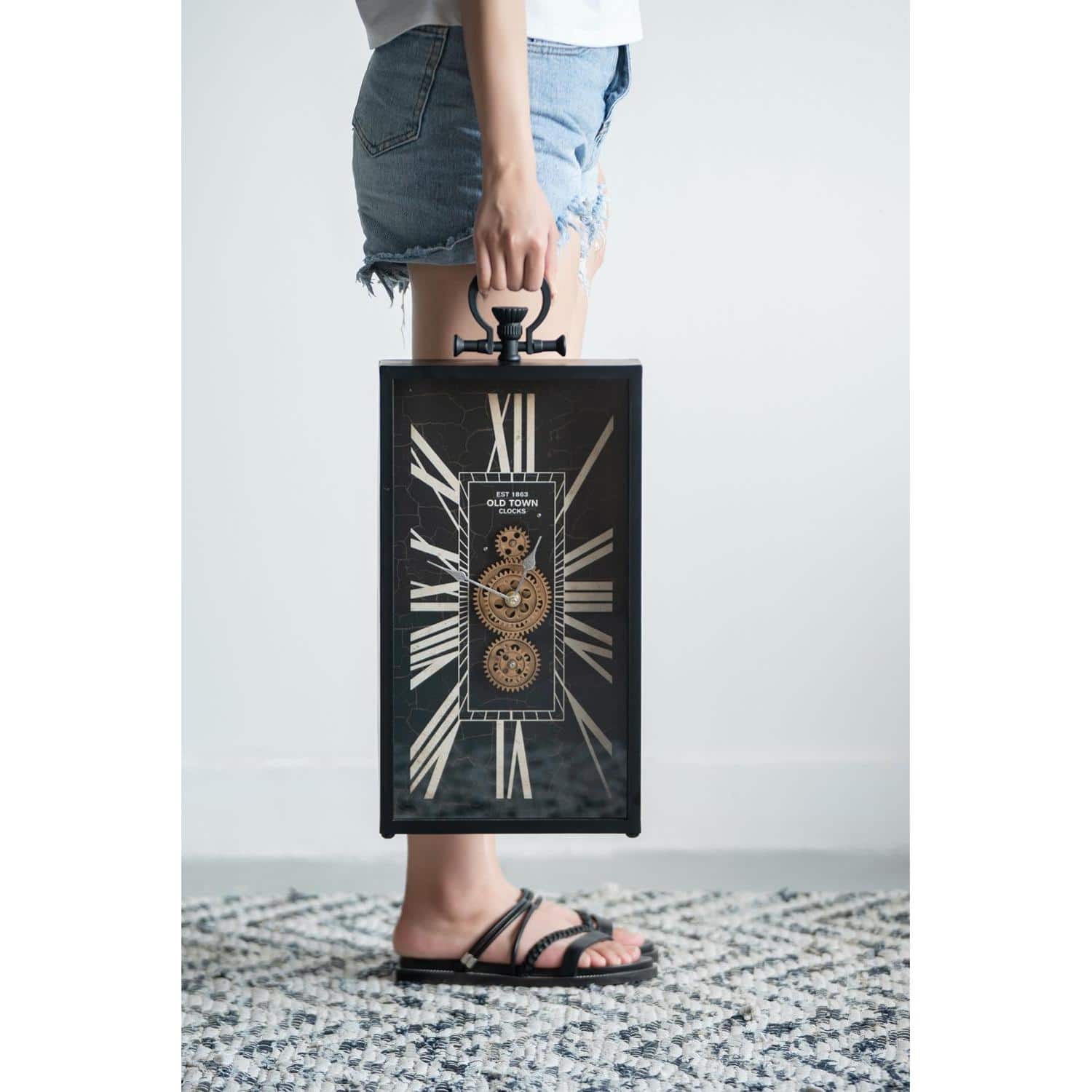 Black and Gold Rectangular Vintage Crackle Glass Wall Clock 6 Black and Gold Rectangular Vintage Crackle Glass Wall Clock - Image 6