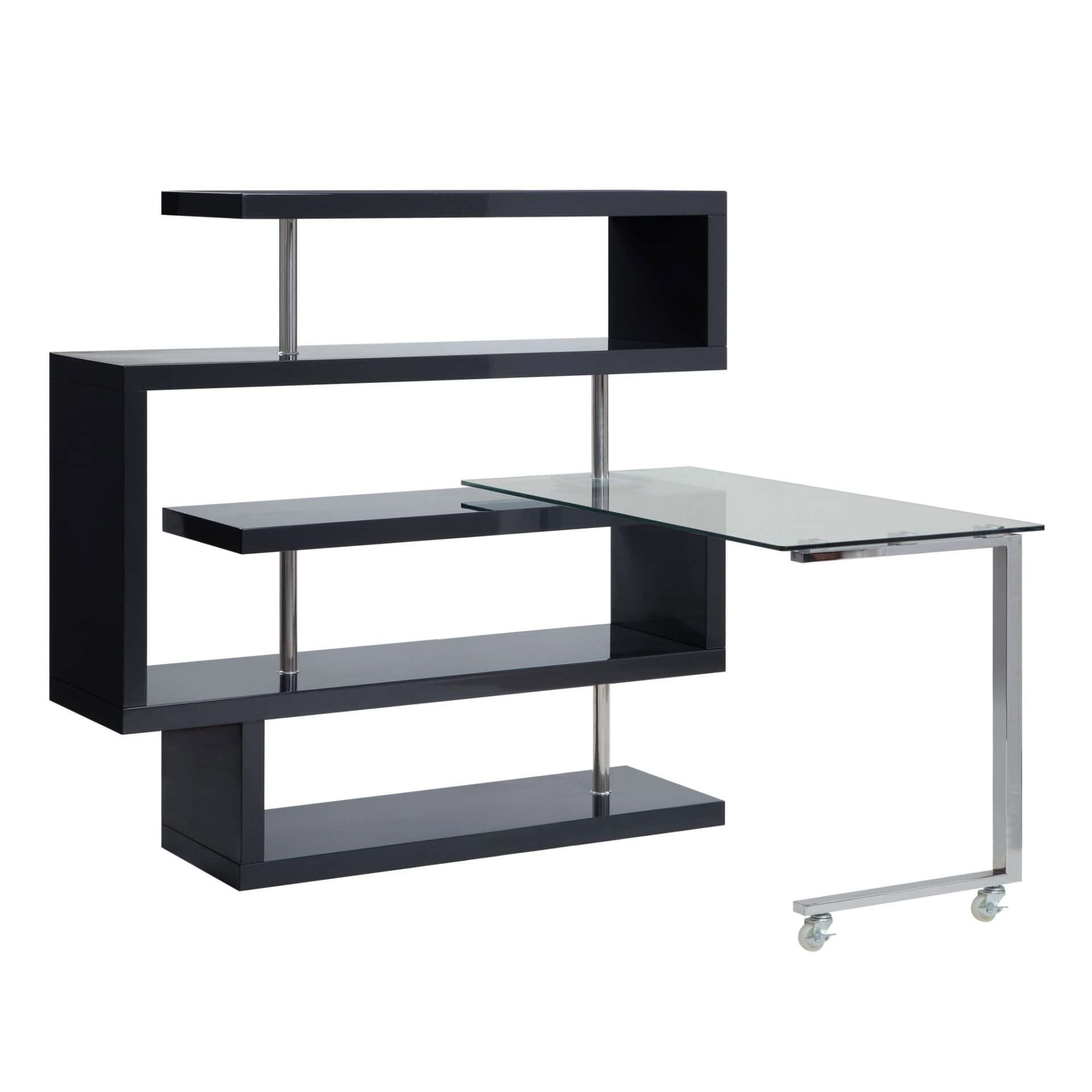 55-Inch Black and Clear Glass L-Shaped Writing Desk 5 55-Inch Black and Clear Glass L-Shaped Writing Desk - Image 5