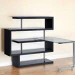 55-Inch Black and Clear Glass L-Shaped Writing Desk 11 55-Inch Black and Clear Glass L-Shaped Writing Desk