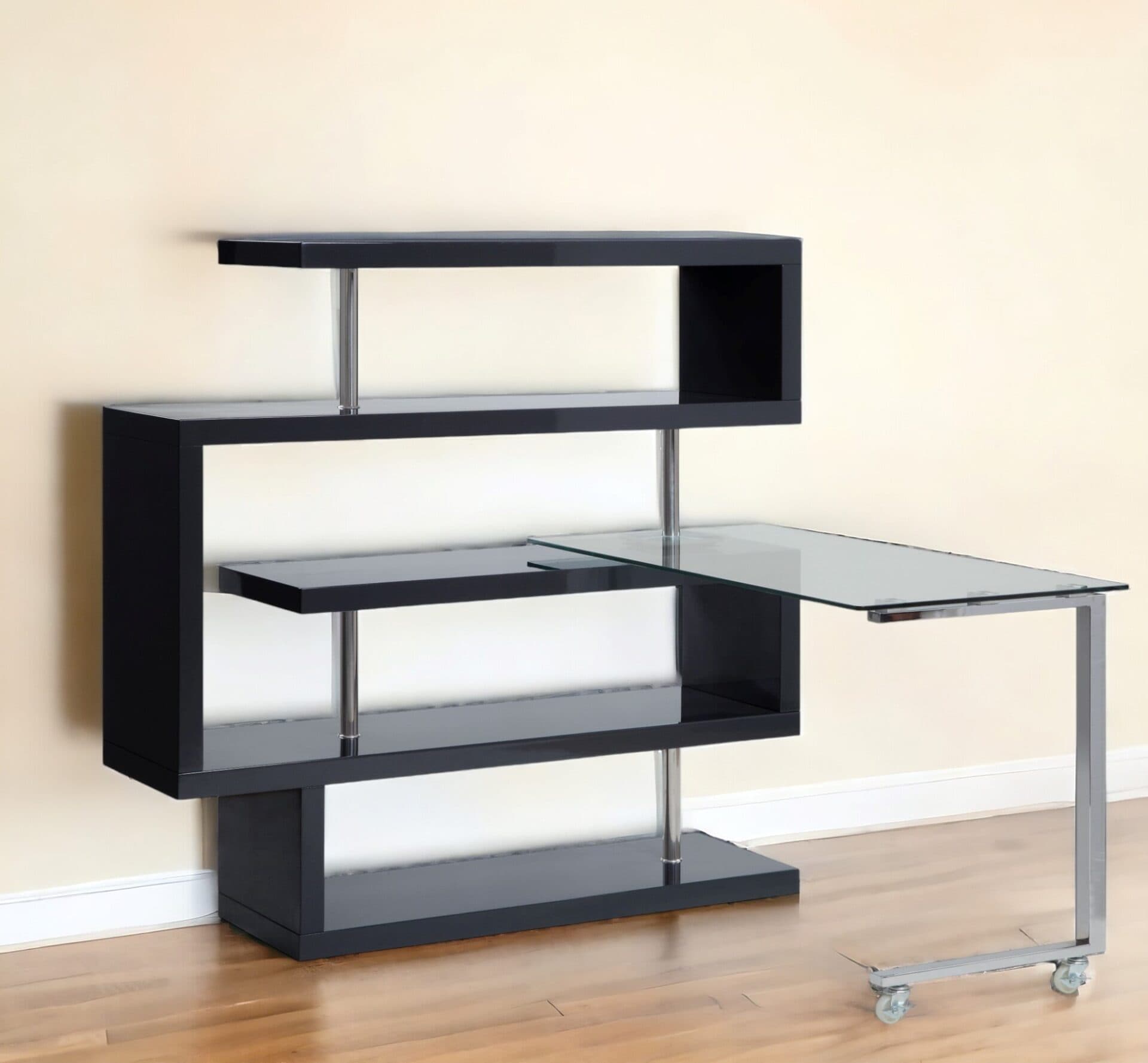 55-Inch Black and Clear Glass L-Shaped Writing Desk 2 55-Inch Black and Clear Glass L-Shaped Writing Desk - Image 2