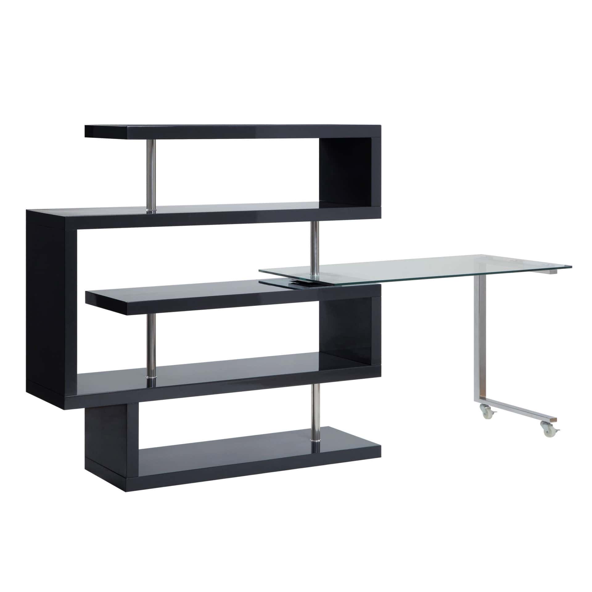 55-Inch Black and Clear Glass L-Shaped Writing Desk 6 55-Inch Black and Clear Glass L-Shaped Writing Desk - Image 6
