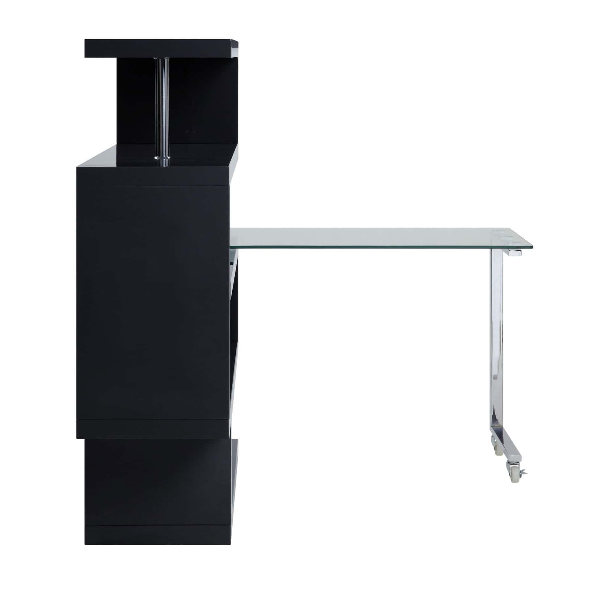 55-Inch Black and Clear Glass L-Shaped Writing Desk 3 55-Inch Black and Clear Glass L-Shaped Writing Desk - Image 3