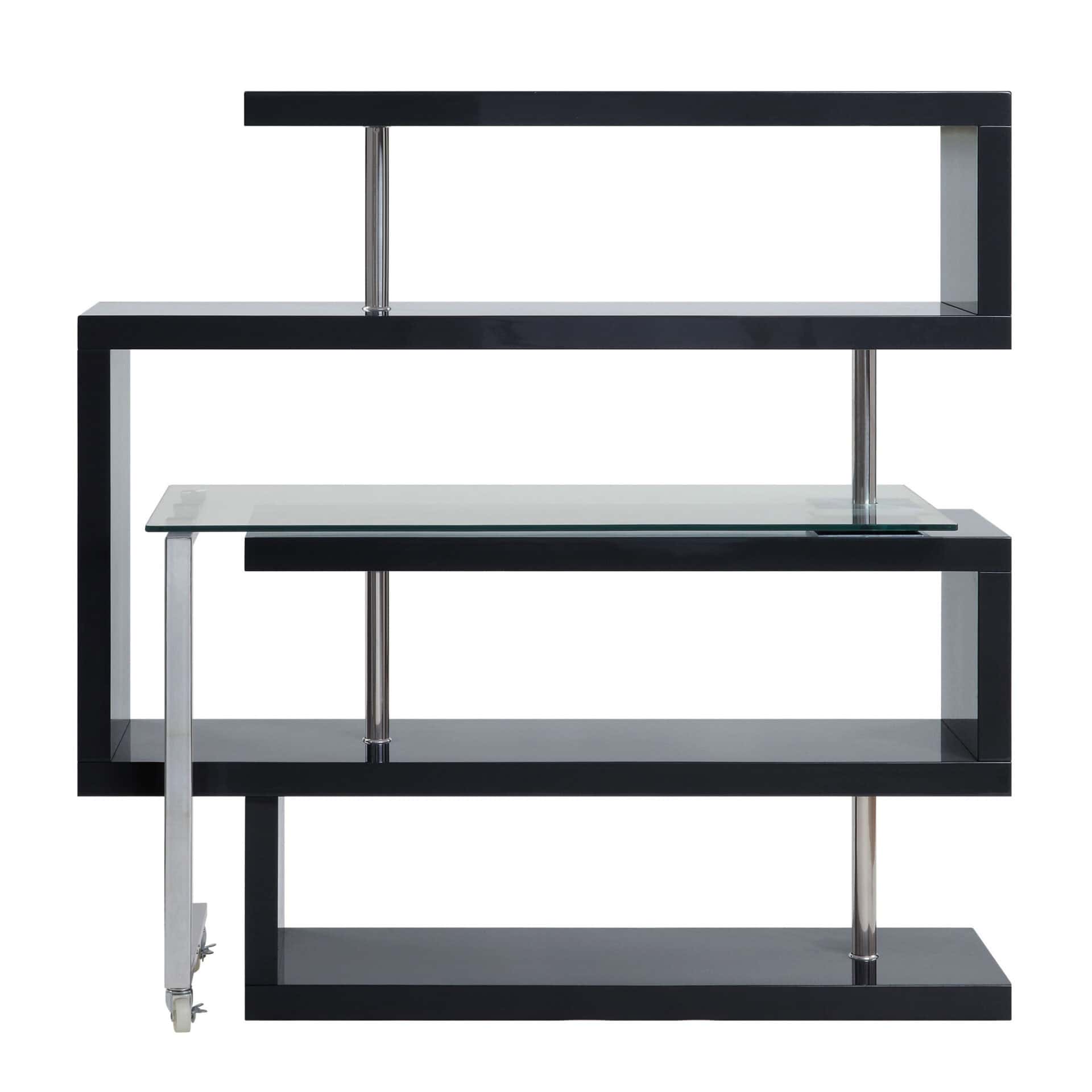 55-Inch Black and Clear Glass L-Shaped Writing Desk 4 55-Inch Black and Clear Glass L-Shaped Writing Desk - Image 4